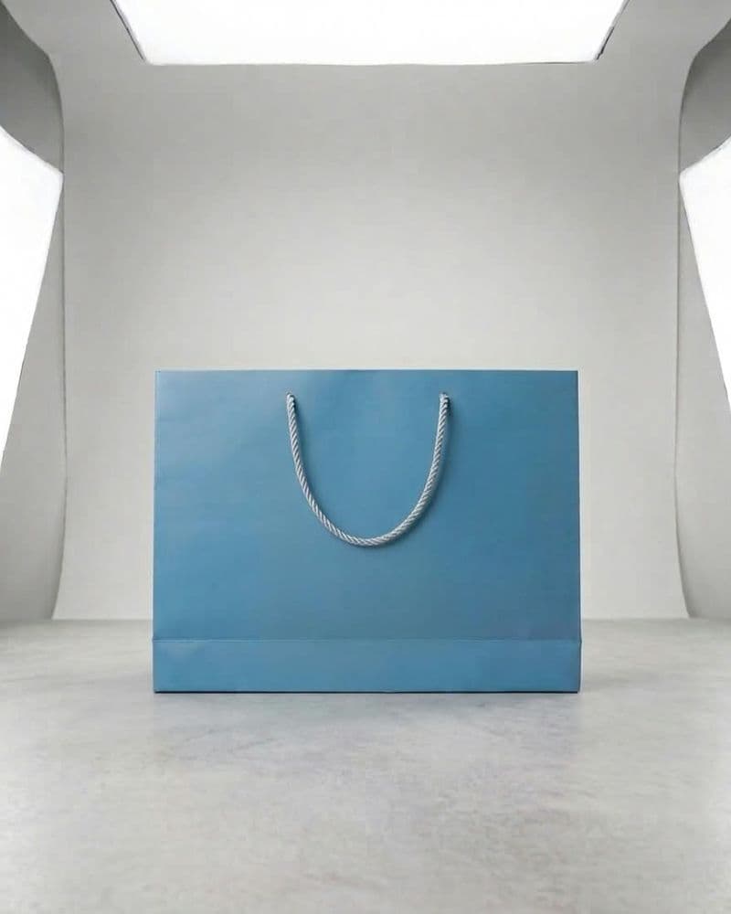 Blue premium paper shopping bag with rope handles