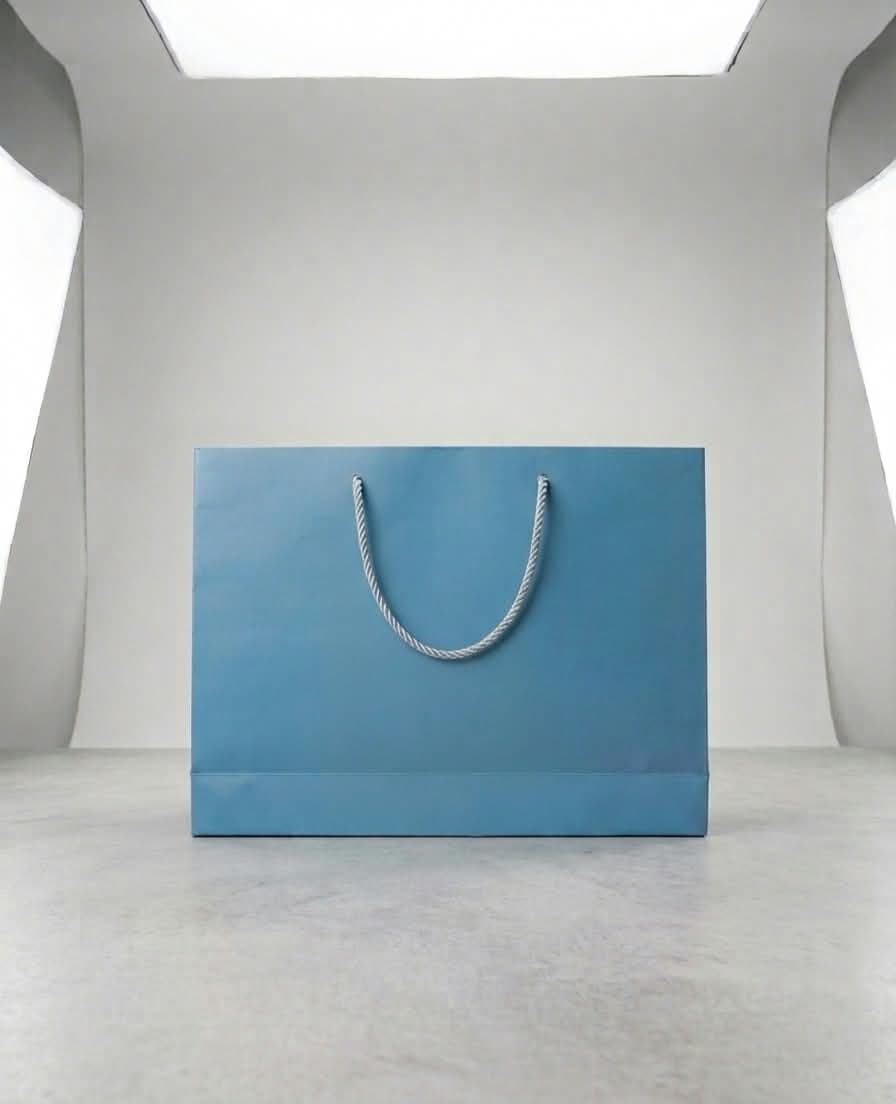 Blue premium paper shopping bag with rope handles