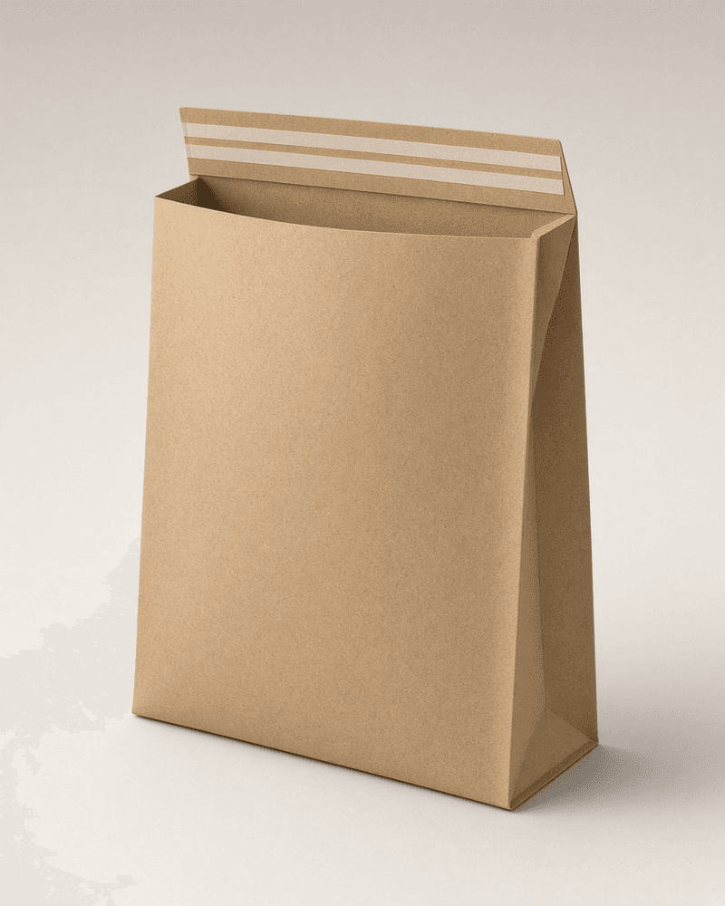 Seamless-edge Z-fold kraft shipping envelope with triple tape